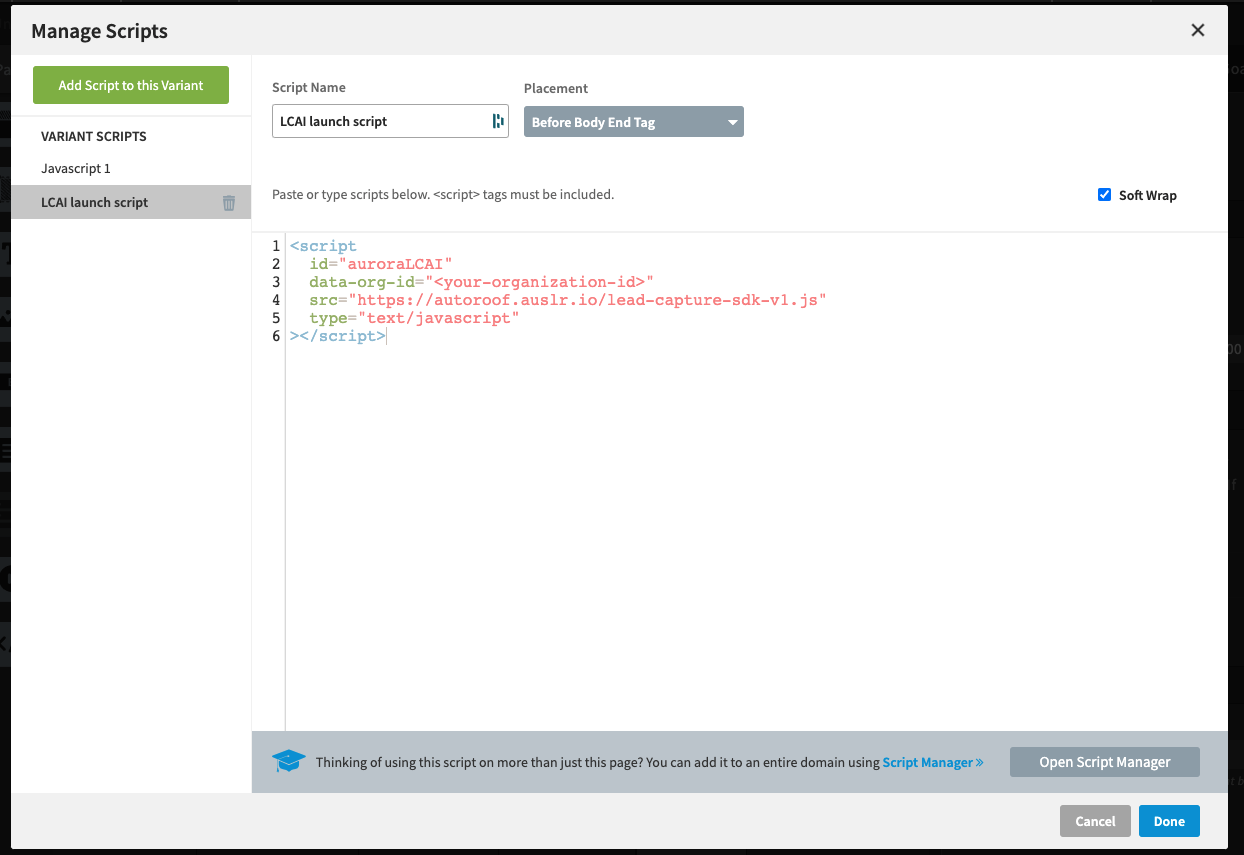 Add the LCAI SDK script