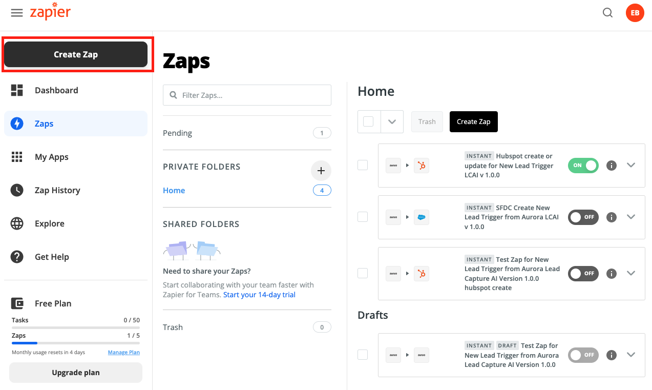 Create a new Zap