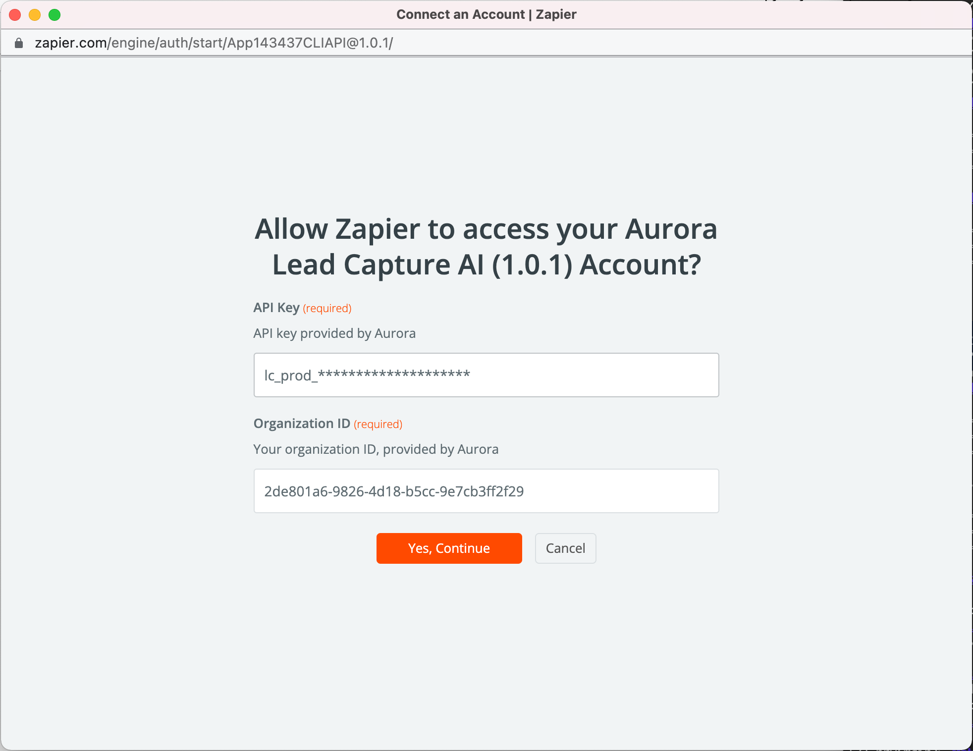 Enter the API key